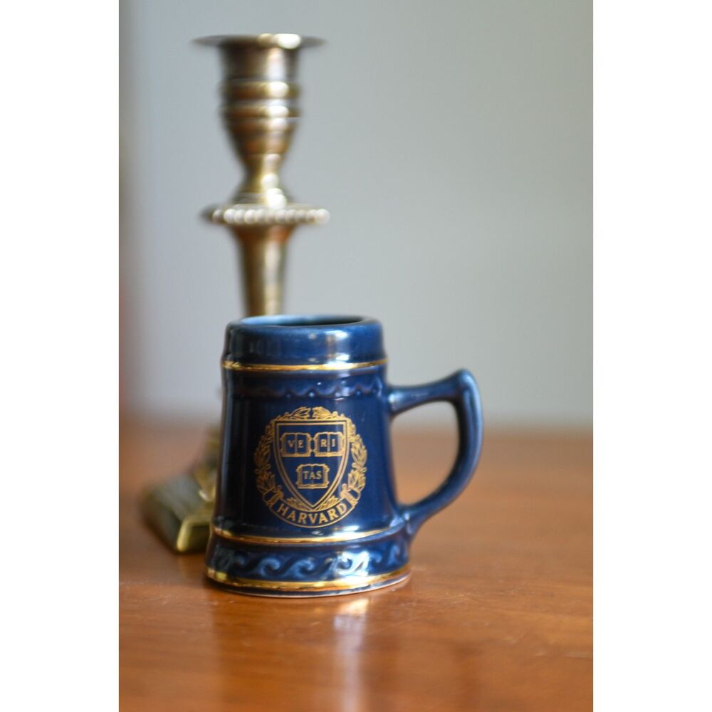 Small Blue Harvard Stein with Gold Veritas Seal Souvenir Mug Ivy League Gift